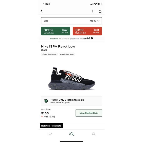 Nike ISPA React Low Running Off White Black Gunsmoke AR8555-001 Men’s Size 12 - Picture 9 of 9